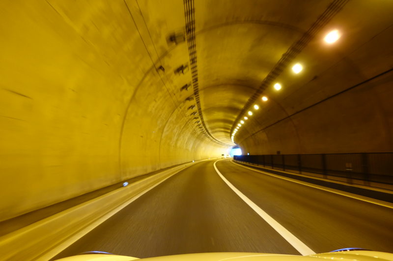 From inside the Boxster as it speeds through the tunnel