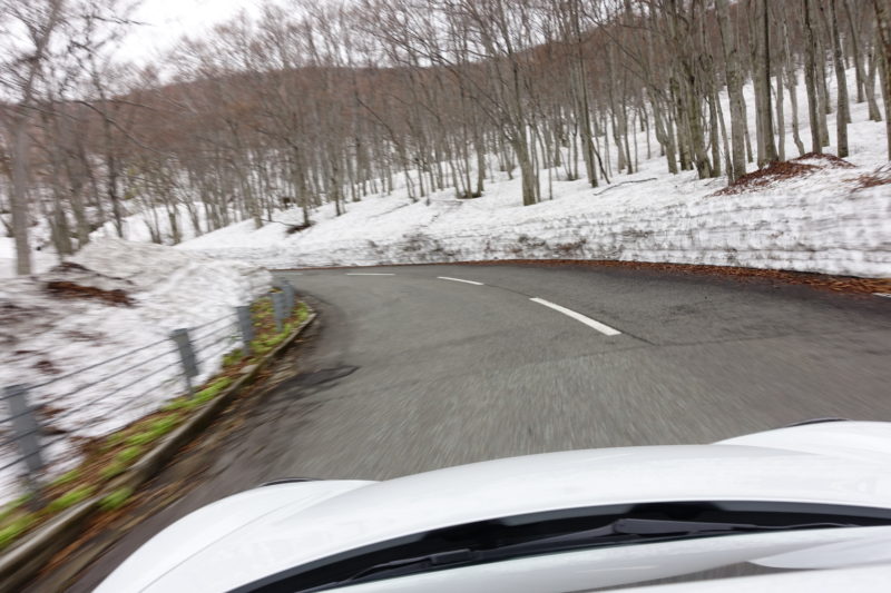 From the inside of a Boxster driving in Chokai Mt.